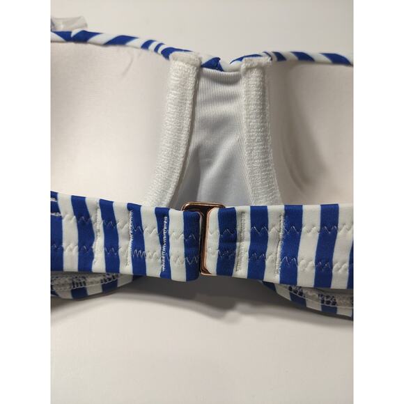 Shade & Shore Bikini Top Striped Bandeau Light Lift 32B Blue White Swimsuit Pool - Picture 8 of 11